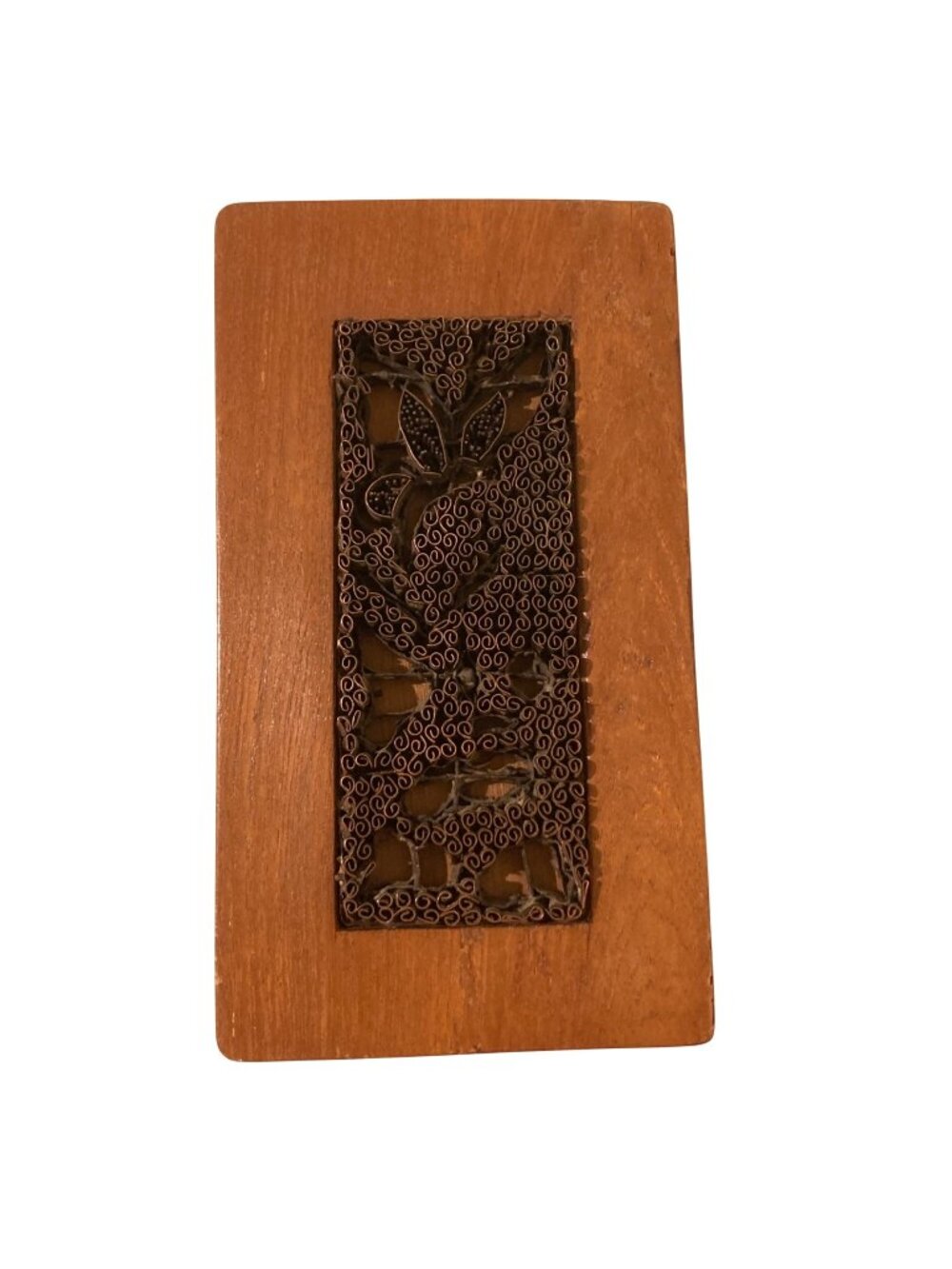 Vintage Wood And Copper Batik Textile Printing Block Intricate Floral Design